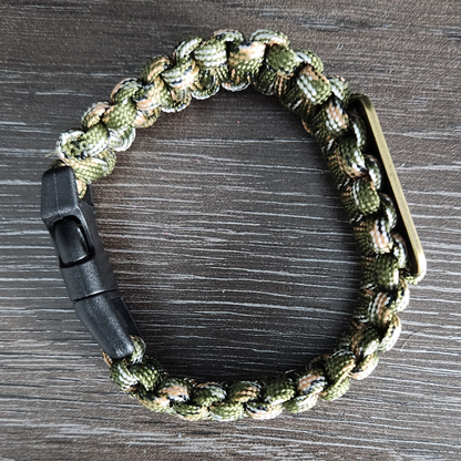 Survival Paracord Bracelet for Men - Woven Bracelet with Camouflage and United States Flag Decorations in Bronze