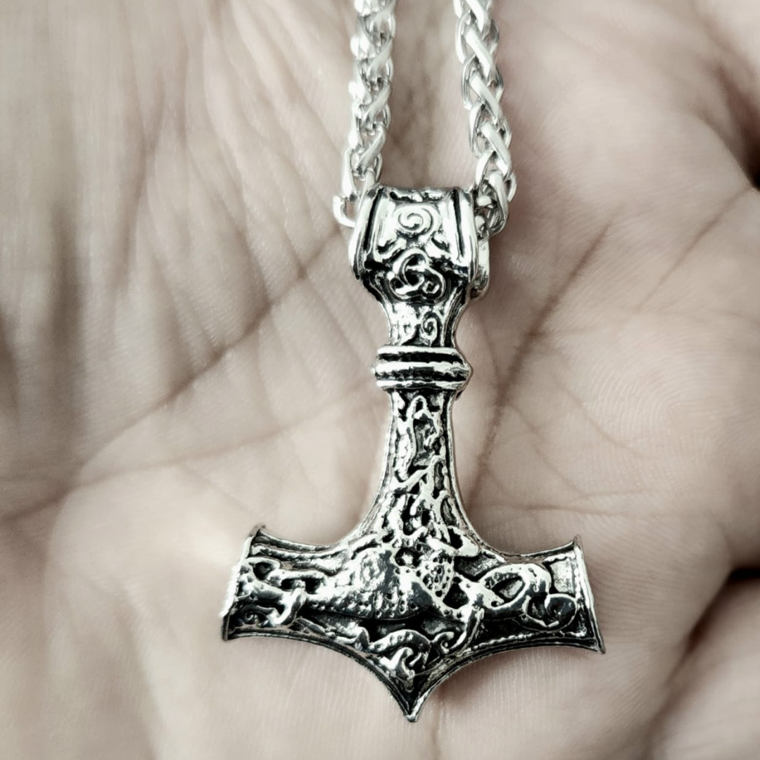 Punk Necklace for MenThor Hammer Mjolnir Viking Amulet Hammer Scandinavian Pendant Norse Jewelry Metal Chain Pendant Jewelry