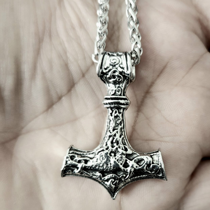 Punk Necklace for MenThor Hammer Mjolnir Viking Amulet Hammer Scandinavian Pendant Norse Jewelry Metal Chain Pendant Jewelry