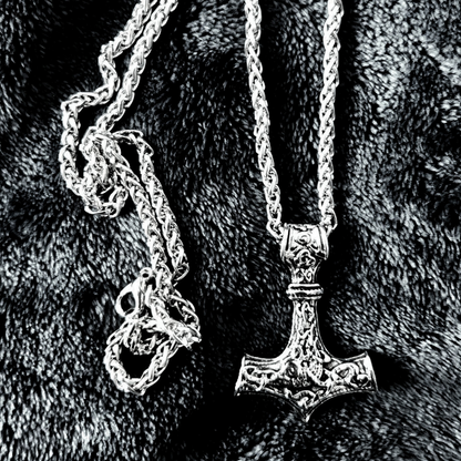 Punk Necklace for MenThor Hammer Mjolnir Viking Amulet Hammer Scandinavian Pendant Norse Jewelry Metal Chain Pendant Jewelry