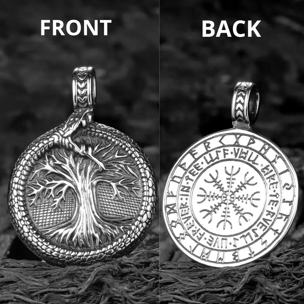 Tree of Life Pendant Necklace with helm of awe - Retro Punk Style for Men