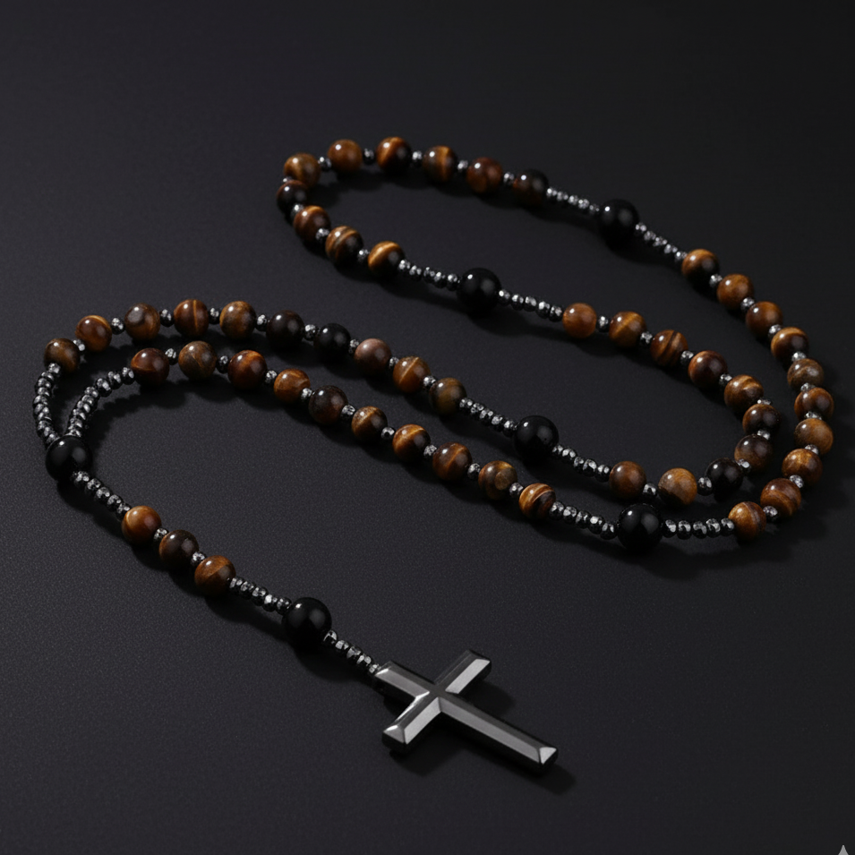 Prayer Rosary | Natural Stone Bead & Elegant Cross