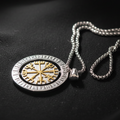 Viking Rotating Compass Necklace – Norse Runes Odin Amulet for Men