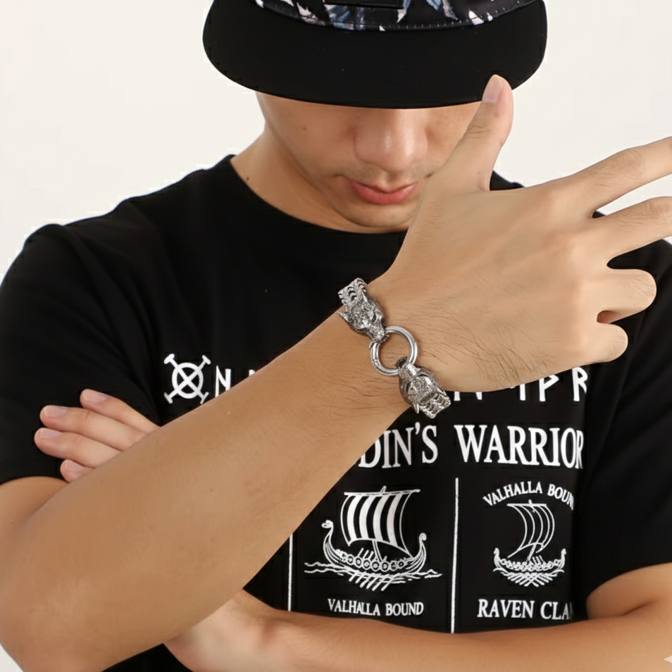 Viking Wolf Head Bracelet for Men | Stainless Steel Chain Jewelry