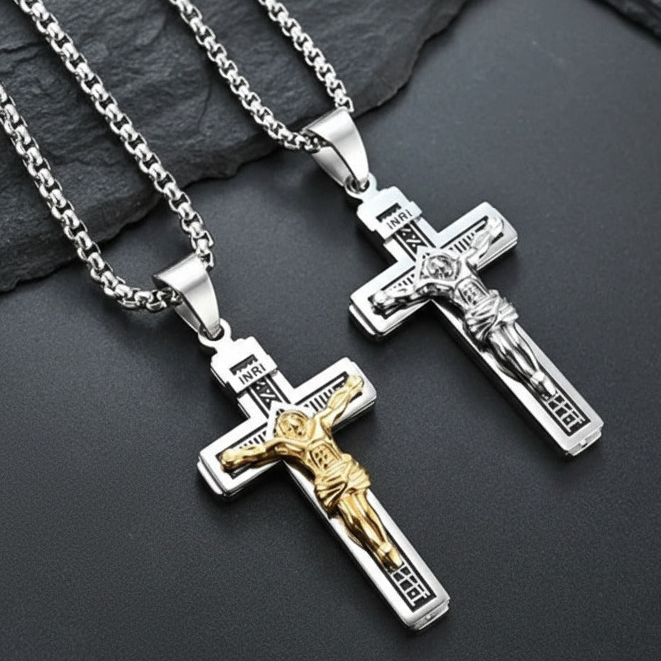 Men's Stainless Steel Jesus Crucifix Pendant | Durable Catholic Cross Necklace