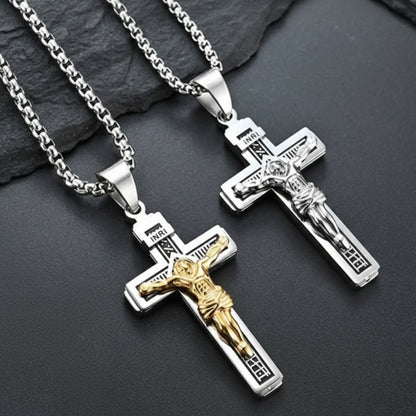 Men's Stainless Steel Jesus Crucifix Pendant | Durable Catholic Cross Necklace