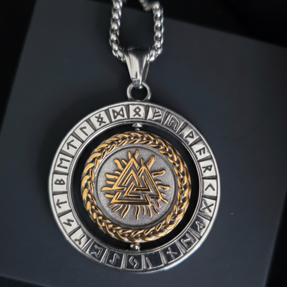 Viking Rotating Compass Necklace – Norse Runes Odin Amulet for Men