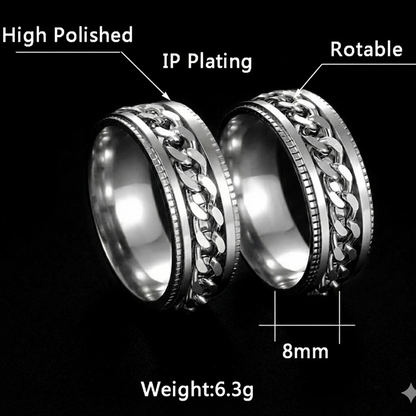 Men's Cuban Chain Spinner Ring, 8mm Stainless Steel Wedding Band