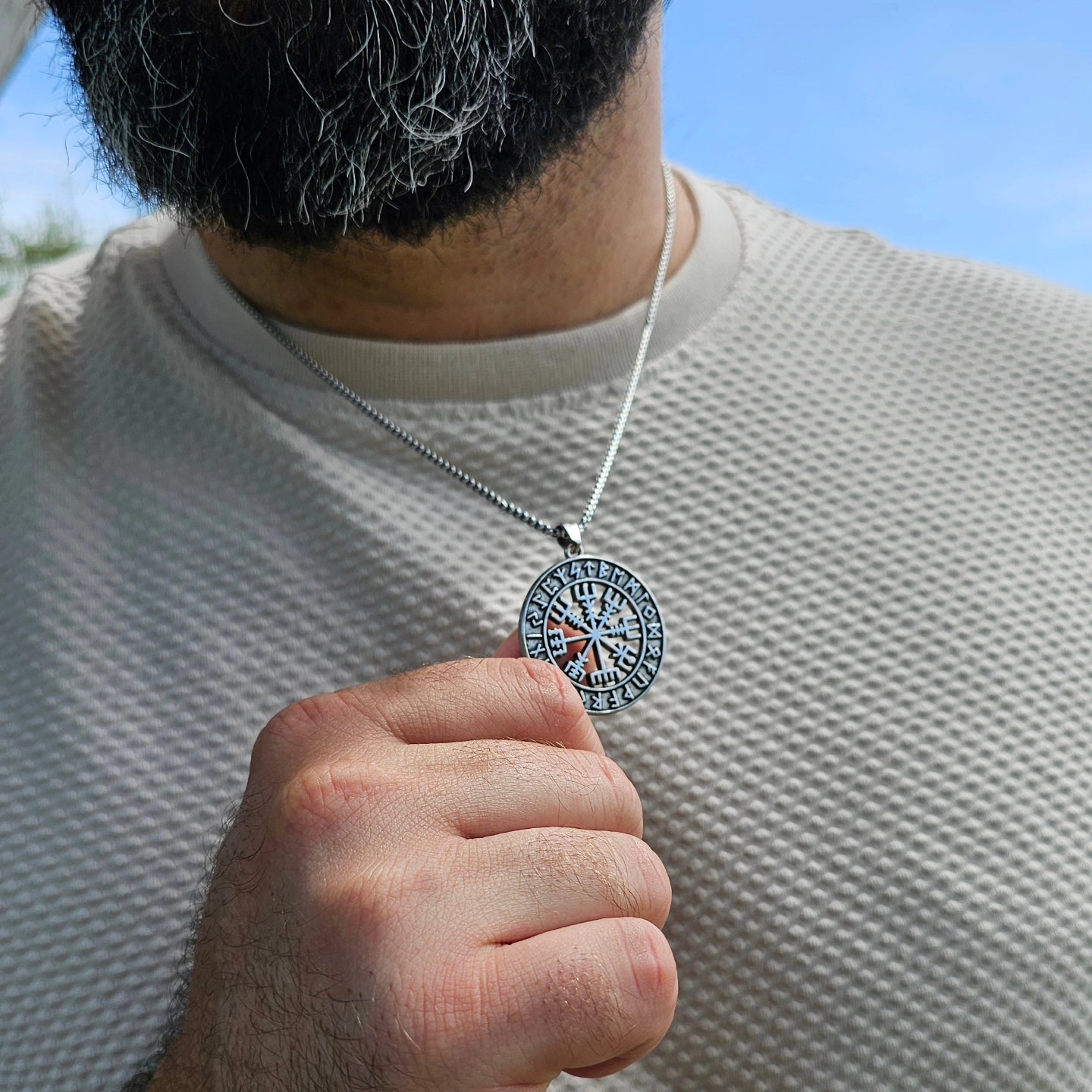 Punk Viking Icelandic Horror Helmet on Runic Circle Necklace