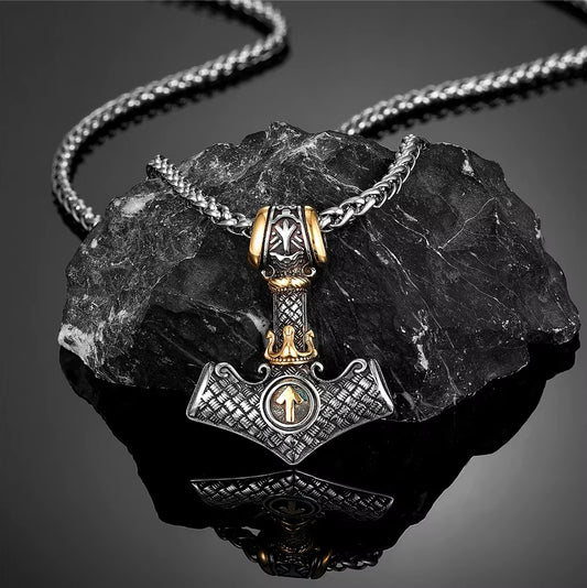 Thor's Hammer (Mjölnir) Viking Necklace in Stainless Steel - Symbol of Strength and Protection