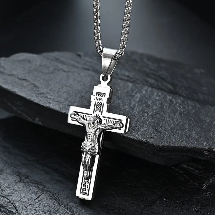 Men's Stainless Steel Jesus Crucifix Pendant | Durable Catholic Cross Necklace
