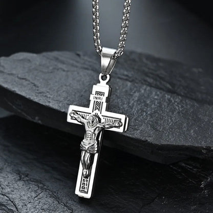 Men's Stainless Steel Jesus Crucifix Pendant | Durable Catholic Cross Necklace