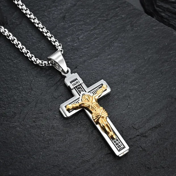 Men's Stainless Steel Jesus Crucifix Pendant | Durable Catholic Cross Necklace