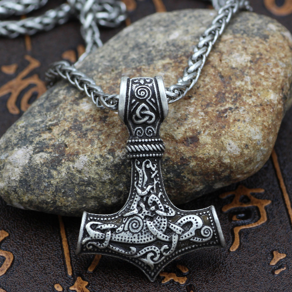 Punk Necklace for MenThor Hammer Mjolnir Viking Amulet Hammer Scandinavian Pendant Norse Jewelry Metal Chain Pendant Jewelry