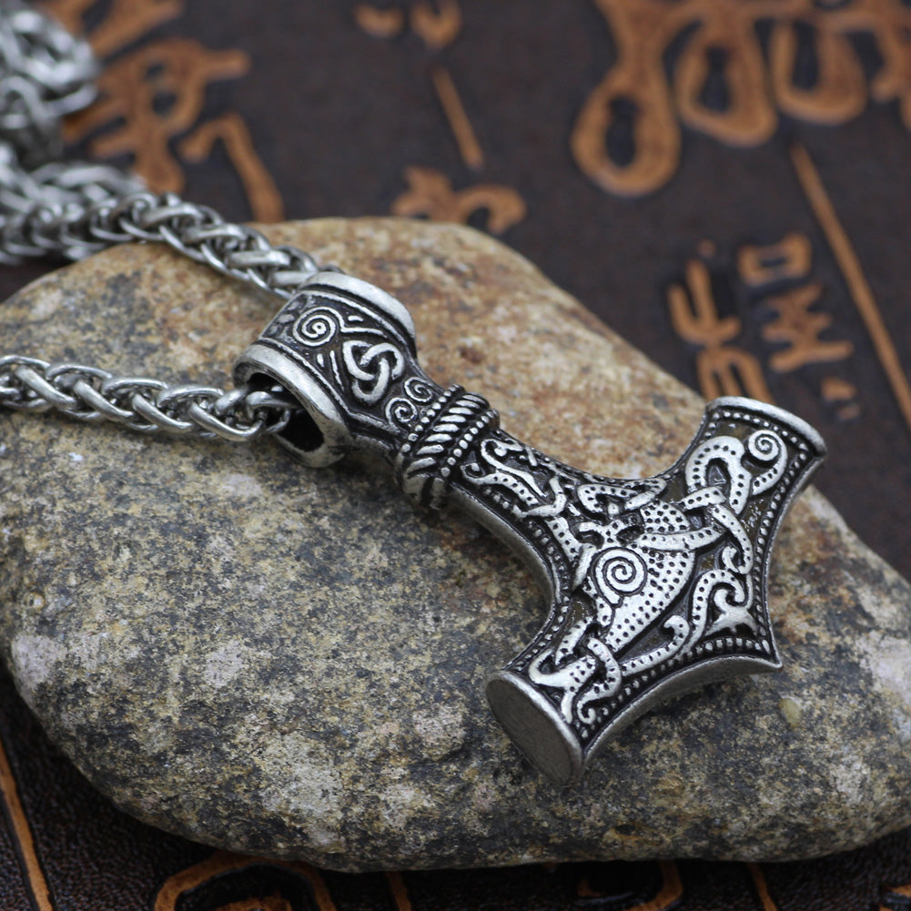 Punk Necklace for MenThor Hammer Mjolnir Viking Amulet Hammer Scandinavian Pendant Norse Jewelry Metal Chain Pendant Jewelry