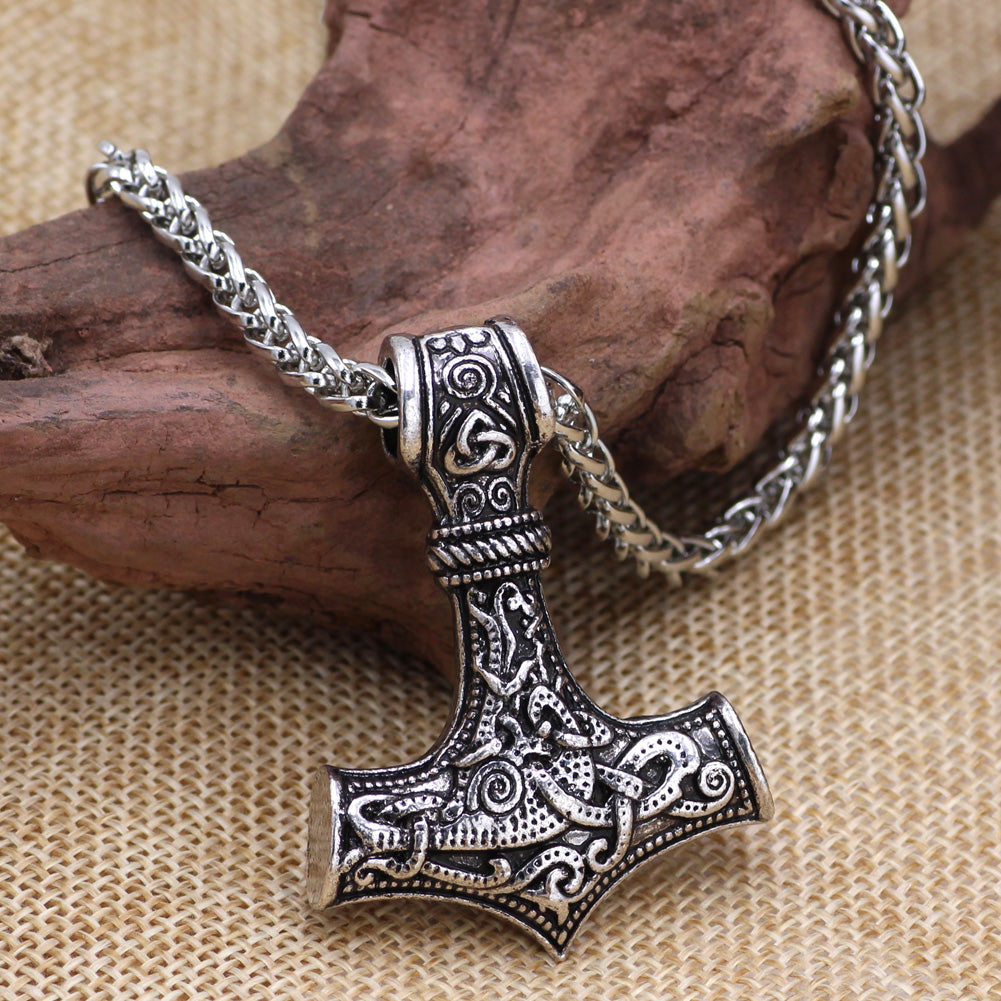 Punk Necklace for MenThor Hammer Mjolnir Viking Amulet Hammer Scandinavian Pendant Norse Jewelry Metal Chain Pendant Jewelry