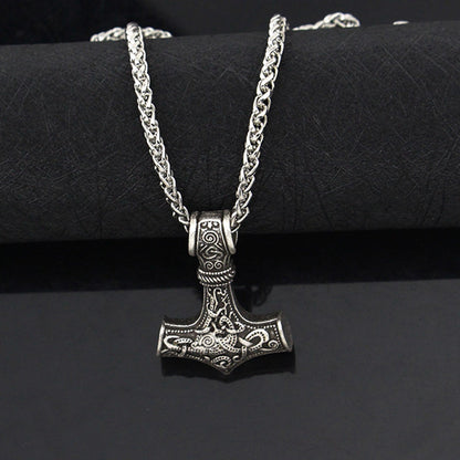 Punk Necklace for MenThor Hammer Mjolnir Viking Amulet Hammer Scandinavian Pendant Norse Jewelry Metal Chain Pendant Jewelry