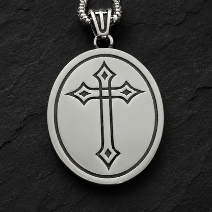 Sacred Heart of Jesus Necklace · Reversible Medallion with Gothic Cross in Stainless Steel