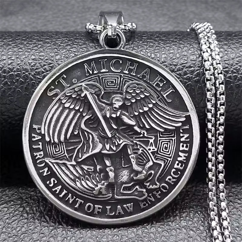 St. Michael Archangel Necklace | Silver Titanium Steel – Spiritual Warrior & Protector