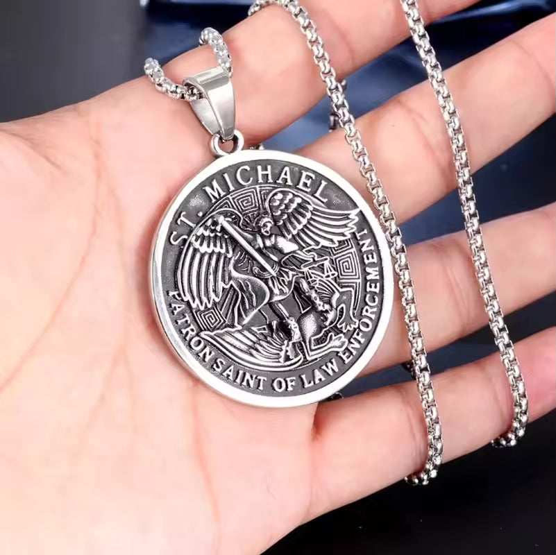 St. Michael Archangel Necklace | Silver Titanium Steel – Spiritual Warrior & Protector