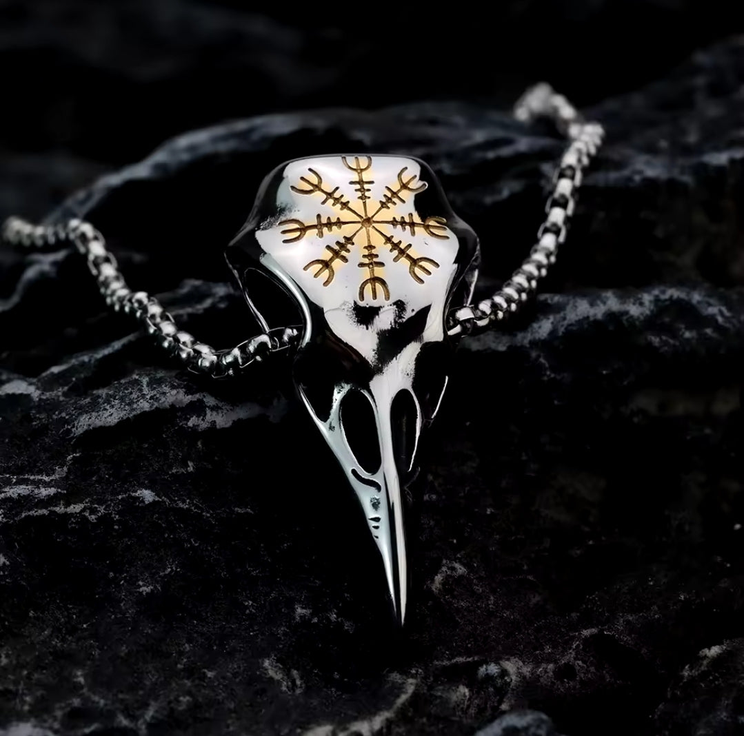 Viking Raven Head Rune Titanium Steel Pendant