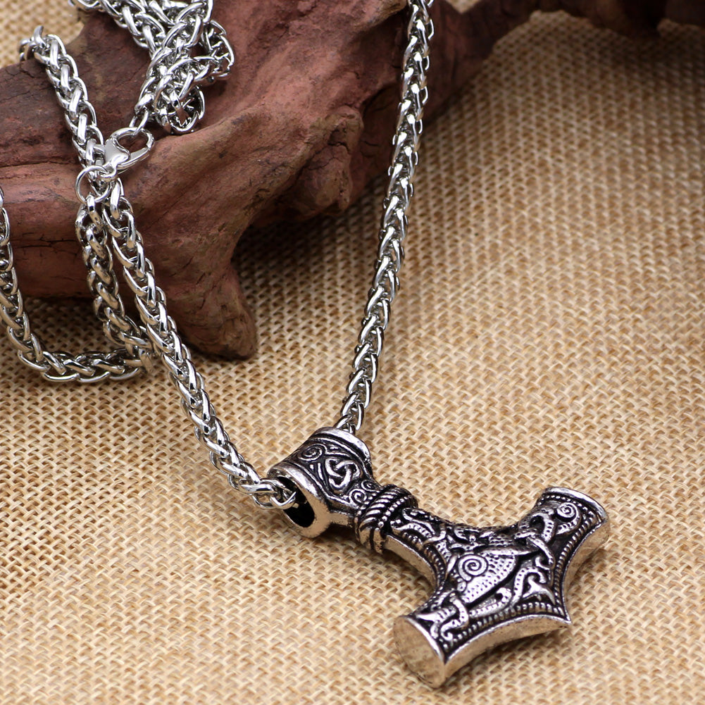 Punk Necklace for MenThor Hammer Mjolnir Viking Amulet Hammer Scandinavian Pendant Norse Jewelry Metal Chain Pendant Jewelry