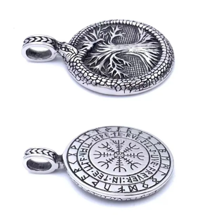 Tree of Life Pendant Necklace with helm of awe - Retro Punk Style for Men