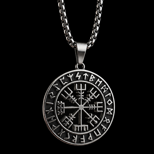 Vegvisir Viking Compass Necklace for Men – Norse Runes Stainless Steel Pendant