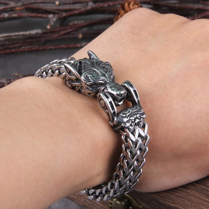 Stainless Steel Fox Head Adorned Vintage Bracelet