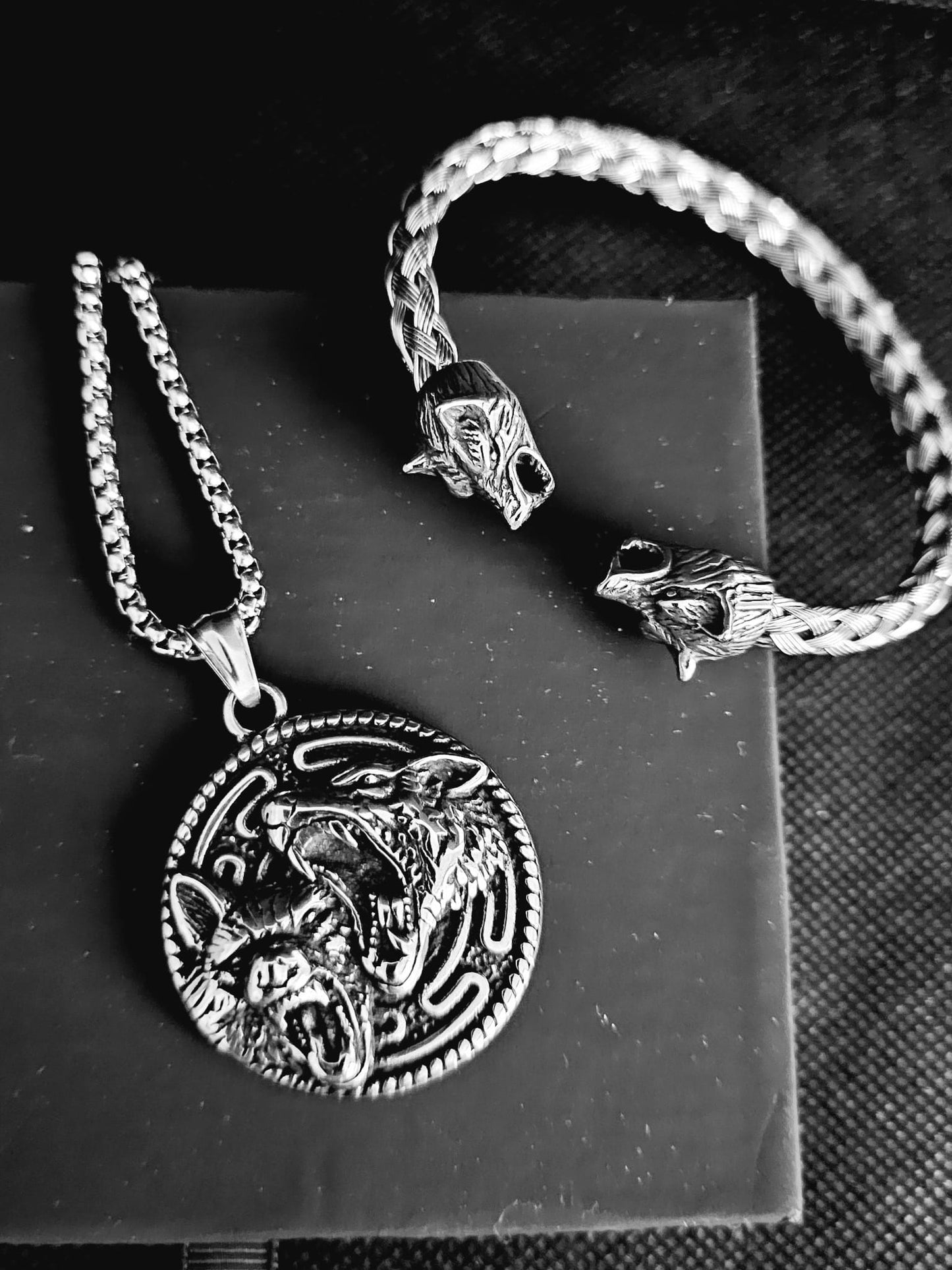 Wolf bracelet and necklace set.