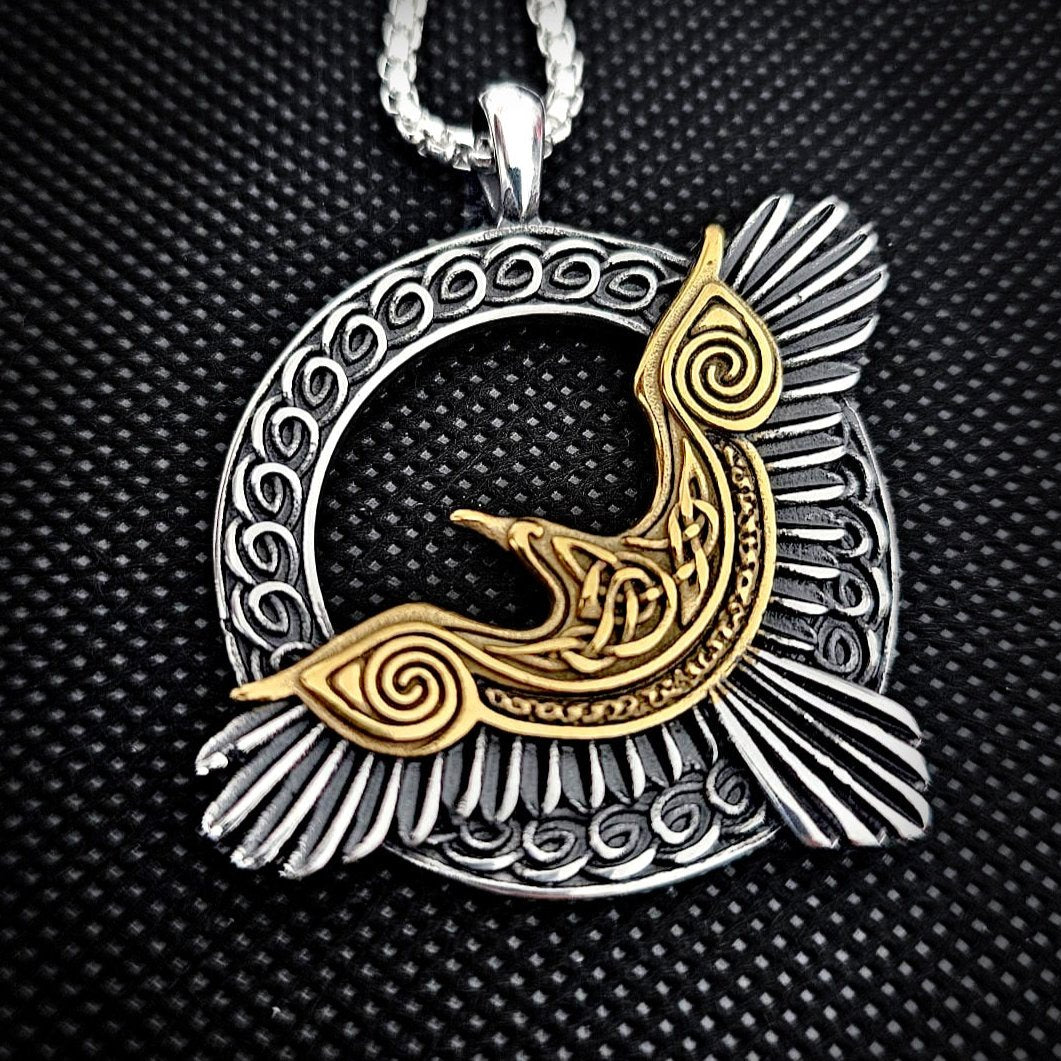 Norse Viking titanium steel pendant for men, Odin, Raven.