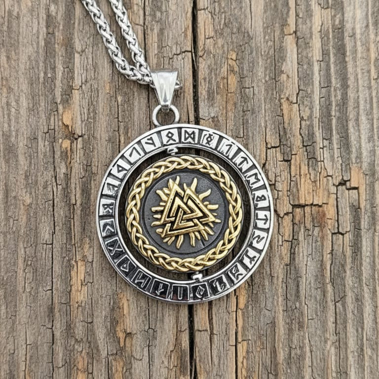 Viking Rotating Compass Necklace – Norse Runes Odin Amulet for Men