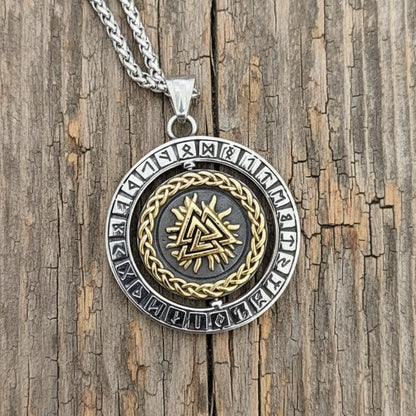 Viking Rotating Compass Necklace – Norse Runes Odin Amulet for Men