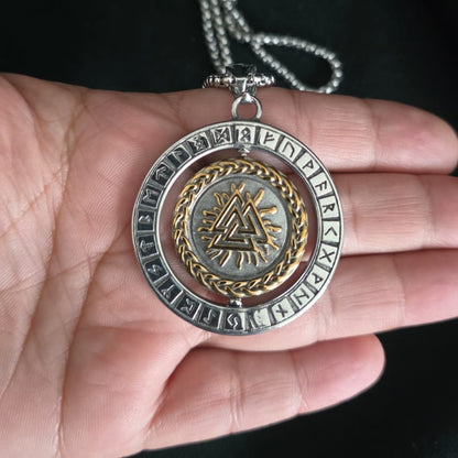 Viking Rotating Compass Necklace – Norse Runes Odin Amulet for Men