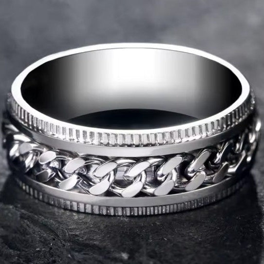 Men's Cuban Chain Spinner Ring, 8mm Stainless Steel Wedding Band