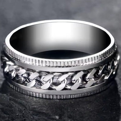 Men's Cuban Chain Spinner Ring, 8mm Stainless Steel Wedding Band