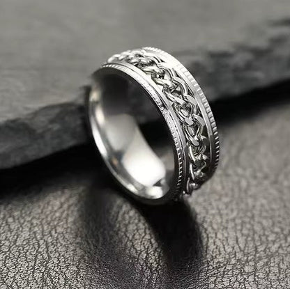Men's Cuban Chain Spinner Ring, 8mm Stainless Steel Wedding Band