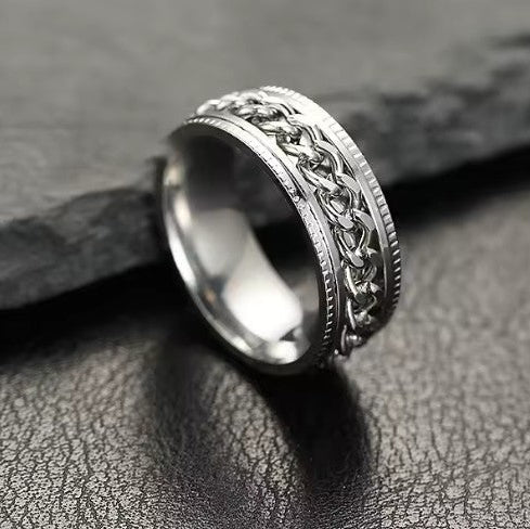 Men's Cuban Chain Spinner Ring, 8mm Stainless Steel Wedding Band