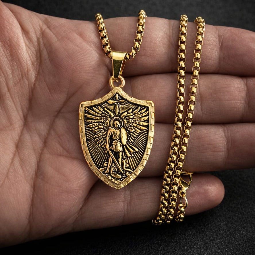 Archangel Michael Shield Necklace for Men.