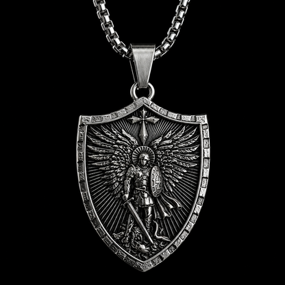Archangel Michael Shield Necklace for Men – Full Armor Pendant | Stainless Steel Gold Silver