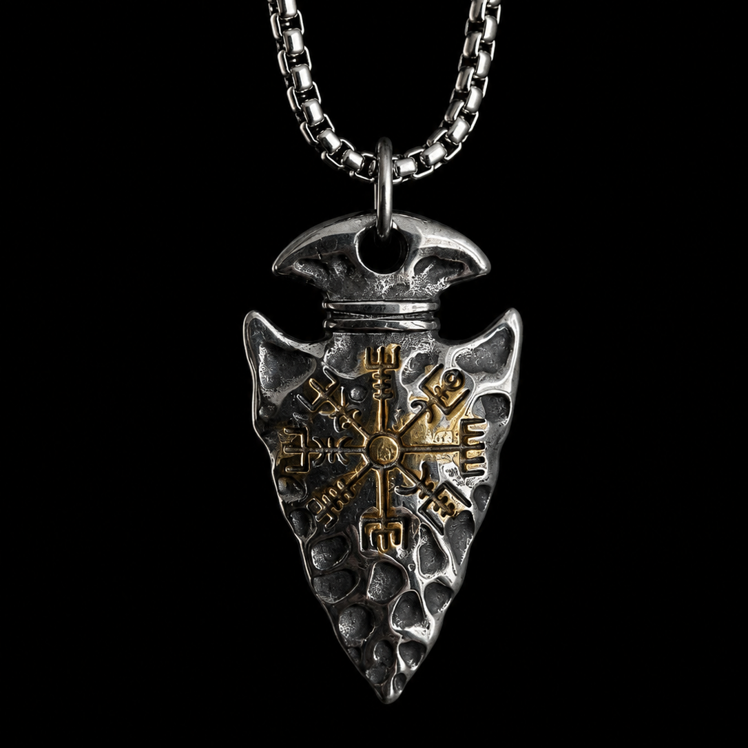 Vegvisir Arrowhead Necklace for Men – Viking Compass Stainless Steel Pendant