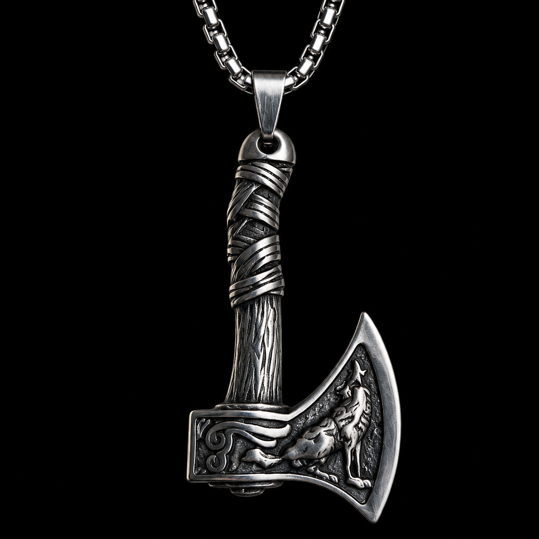 Viking Axe Necklace for Men – Double-Sided Norse Warrior Pendant | Stainless Steel