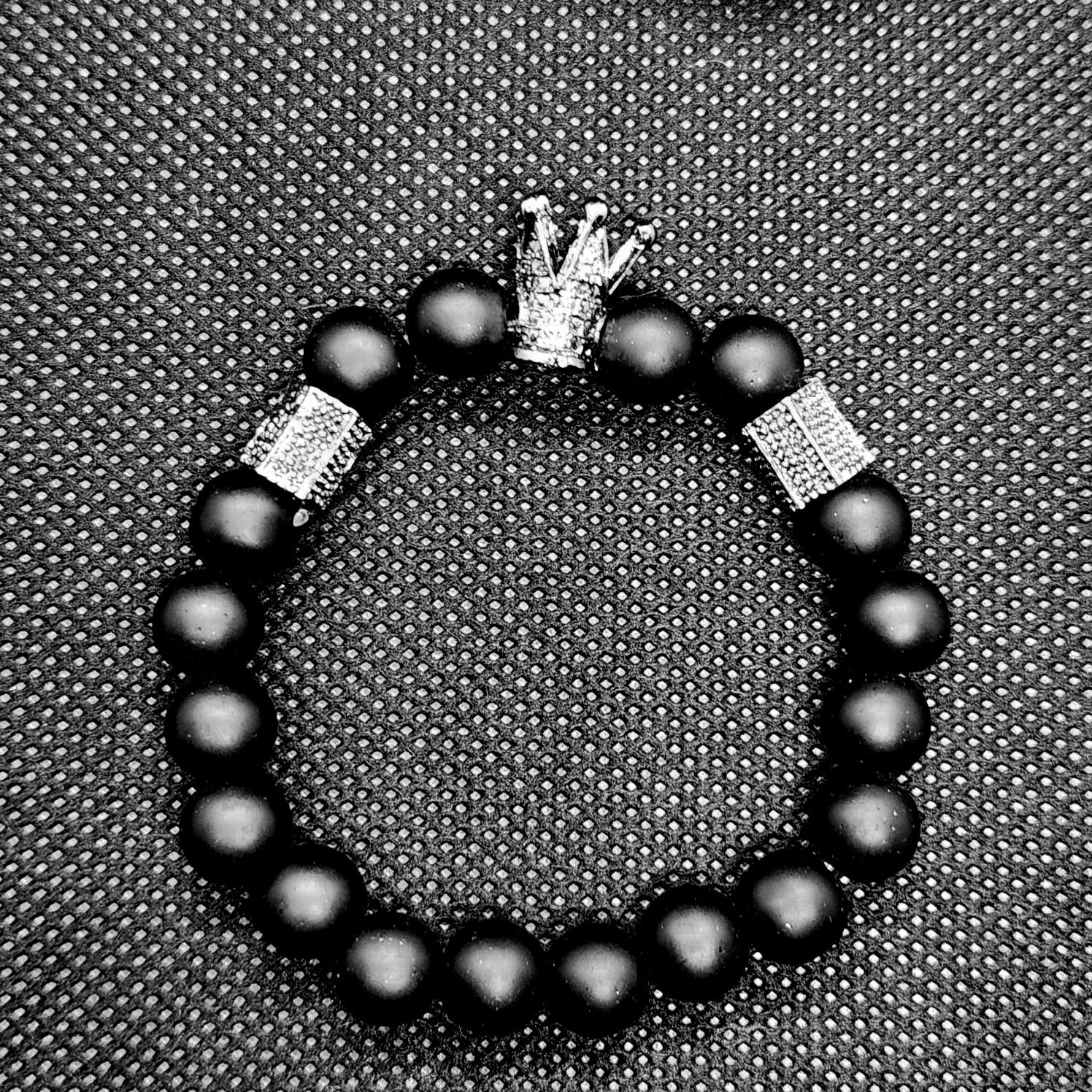 Black Handmade Beaded Crown Bracelet For Men - Ed&Ta