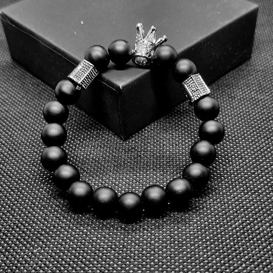 Black Handmade Beaded Crown Bracelet For Men - Ed&Ta