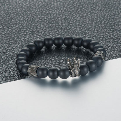 Black Handmade Beaded Crown Bracelet For Men - Ed&Ta