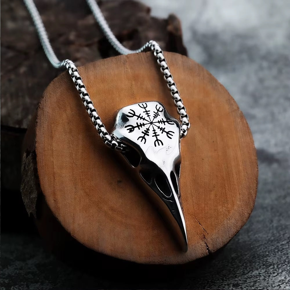 Viking Raven Head Rune Titanium Steel Pendant