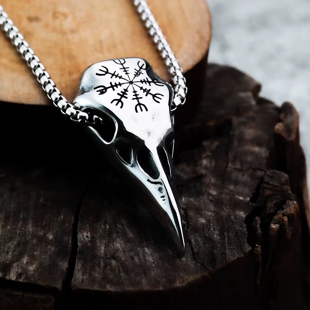 Viking Raven Head Rune Titanium Steel Pendant