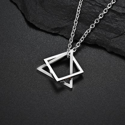 Trendy Interlocking Square Triangle Pendant Fo Geometric Stacking Streetwear Hip Pop Rock Necklace