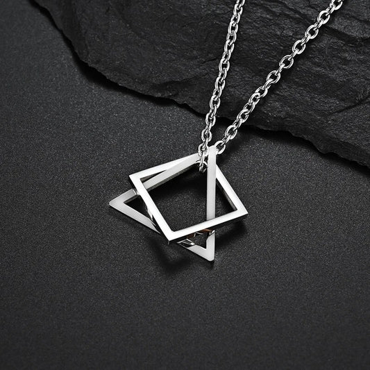 Trendy Interlocking Square Triangle Pendant Fo Geometric Stacking Streetwear Hip Pop Rock Necklace