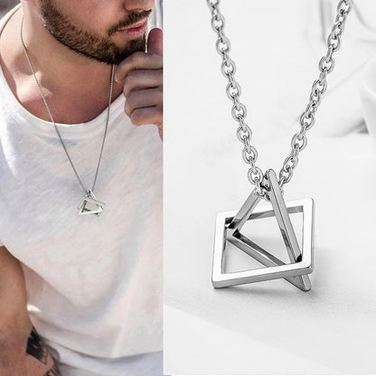 Trendy Interlocking Square Triangle Pendant Fo Geometric Stacking Streetwear Hip Pop Rock Necklace